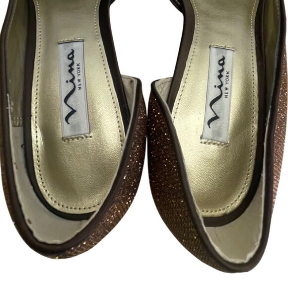 Nina New York Bronze Glitter & Leather Sole Pointed-Toe Stiletto Heels 7.5M - Picture 5 of 9